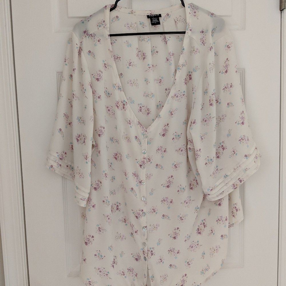 Torrid Cream Tie Front Blouse